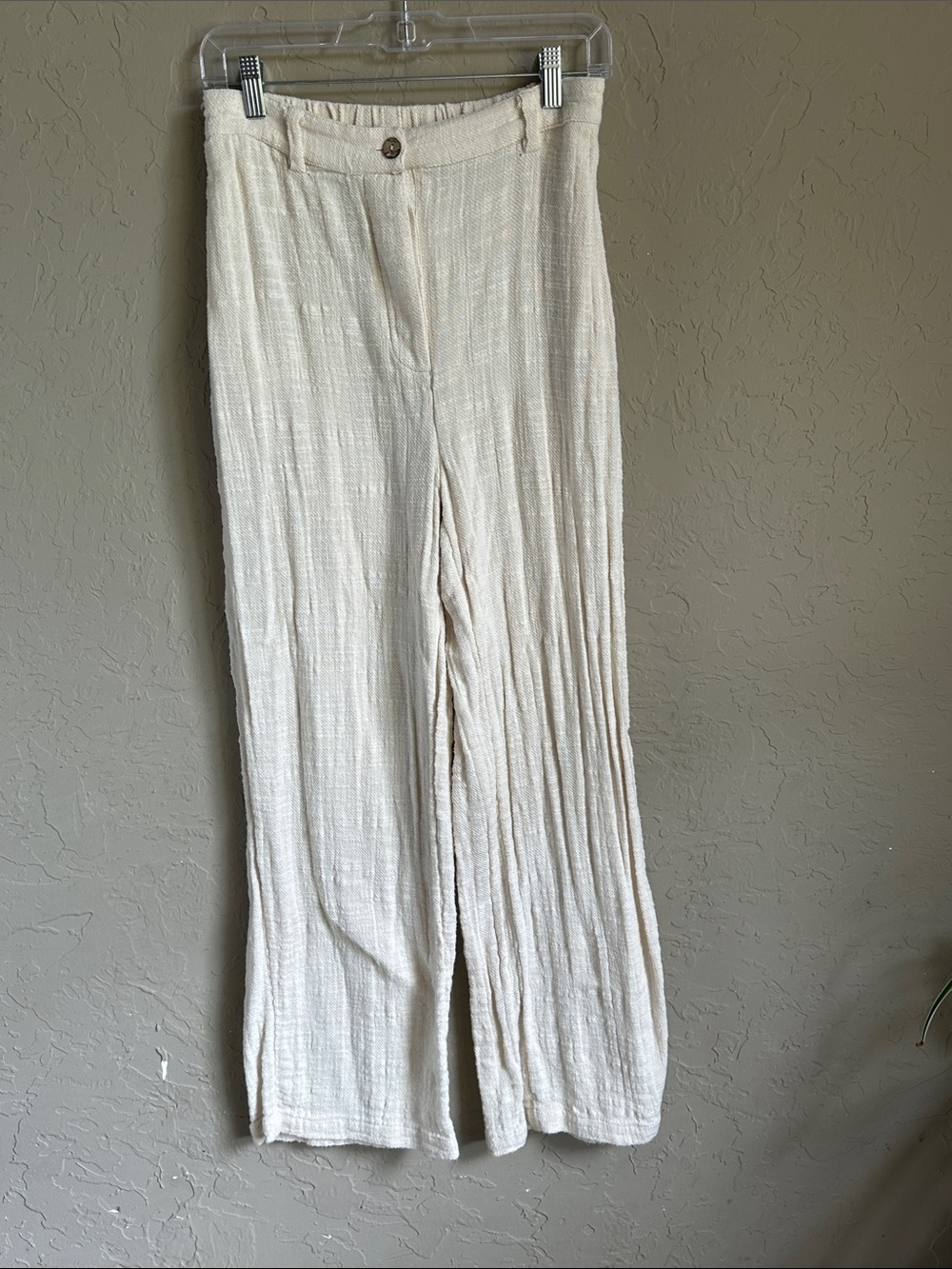 Free people cotton Women's Cream Wide-Leg Textured Pants size small